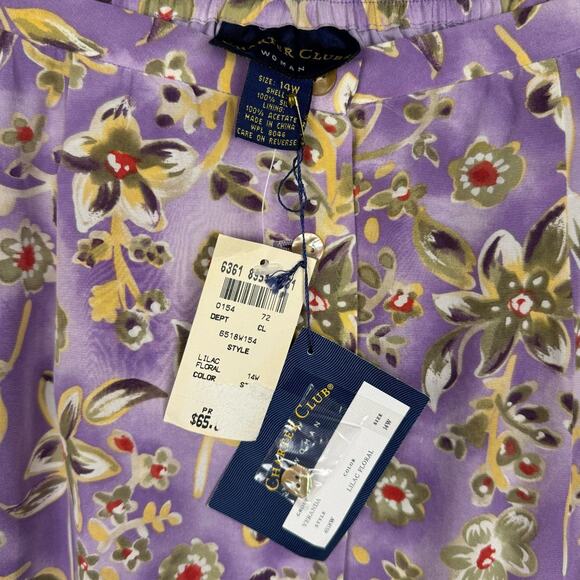 VTG NWT Charter Club Purple Floral 100% Silk Button Up Skirt Set Women 14W - Picture 11 of 16